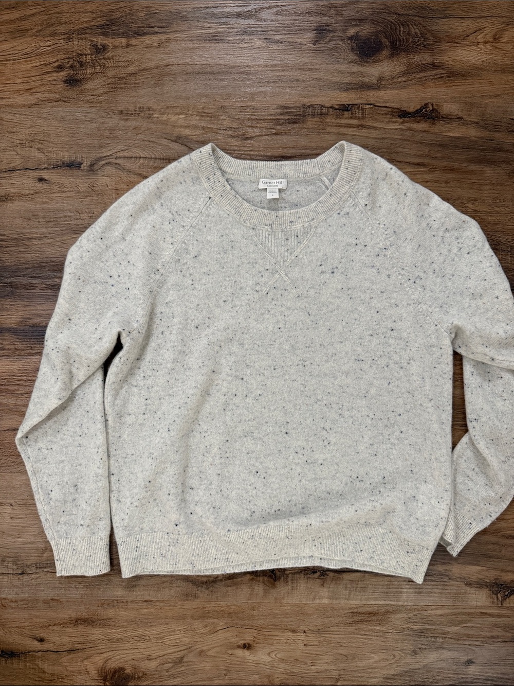 Garnet Hill Women’s Speckled Light Gray Crewneck Cashmere Casual Sweater